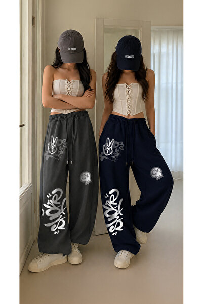 De Carte 2Li Grafiti Smk Axolotl Printed Oversize Loose Fit Navy Blue+Smoked ...