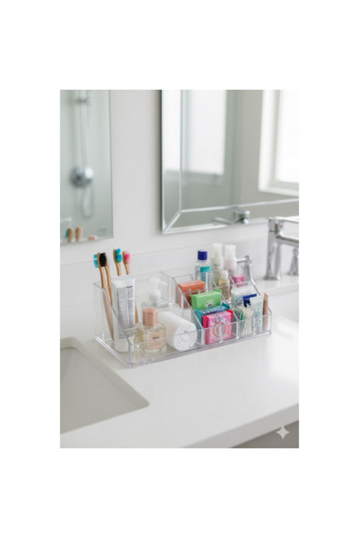 CRİSTAL Transparent Acrylic Bathroom Cosmetic Organizer Organizer 13X22X8 cm