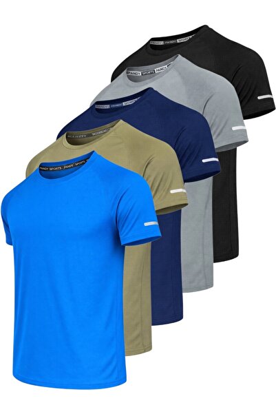 pandy Pack of 5 Unisex Athletic Technical Sports T-Shirts with Quick Drying F...