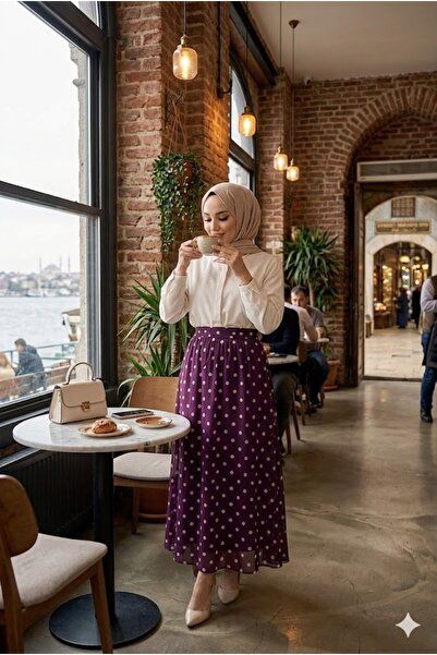 HANIMCA GİYİM Elastic Waist, Polka Dot Pattern, Lined Chiffon Skirt, Size 38 ...
