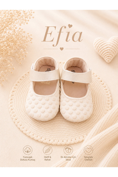 Efia Baby Bebek Babet Ayakkabı,İlkadım,Puantiyeli Patik Süslü Bebek Ayakkabısı