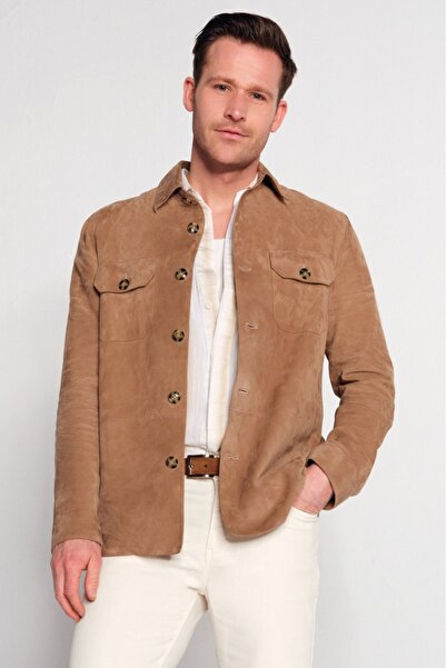 Derimod Osimhen Men's Beige Suede Leather Shirt Jacket 26Sgd657710