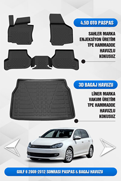 Sahler Volkswagen Golf 6 2008-2012 Uyumlu 4.5D Premium Havuzlu Oto Paspas ve ...