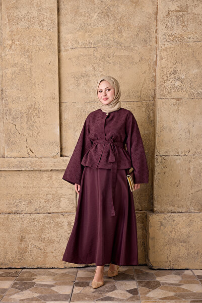 LOCCO Women's Patterned Single Button Cupra Set Claret Red