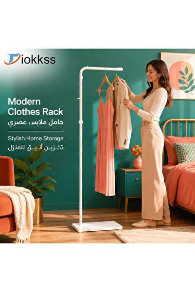 Tiokkss Modern White Clothes Rack, Freestanding Garment Rack With Marble-Look...