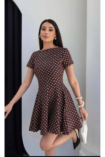 VESS MODA Rochie mini cu mâneci scurte model Pauntiyeli ZR maro