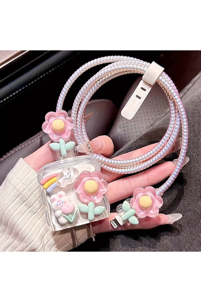 Choice Pink 5-piece set of wave-shaped flower-patterned protective cases, cha...