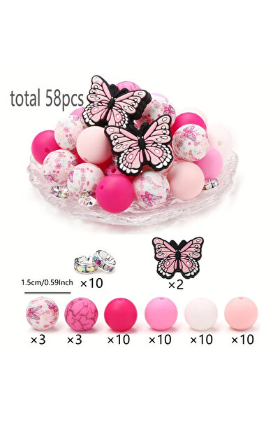 choice2 58PCS-style 3 58PCS Butterfly Flower Silicone Bead Set, perfect for D...