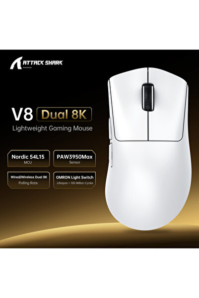 Choice1 فأرة ألعاب لاسلكية V8 White-Dual 8K ATTACK SHARK V8، مستشعر PAW3950MA...