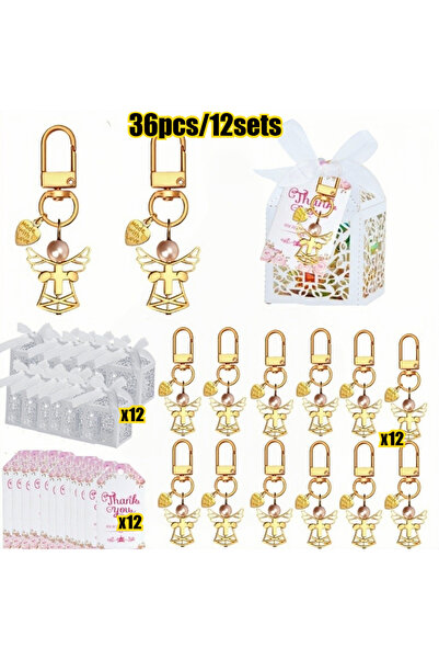 Choice 36 قطعة 12 مجموعة (36 قطعة/12 مجموعة) سلاسل مفاتيح ذهبية بتصميم ملاك م...