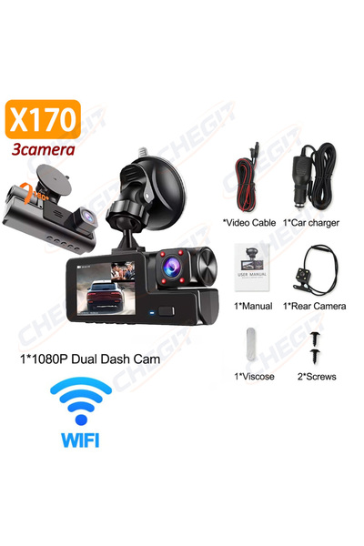Choice1 كاميرا سيارة ثلاثية العدسات 64 جيجا X170-WIFI بدقة 1080P HD مع واي فا...