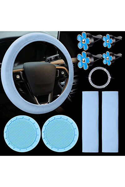 Choice3 Blue 10 Pcs Leather Steering Wheel Cover For Women Cute Car Accessori...