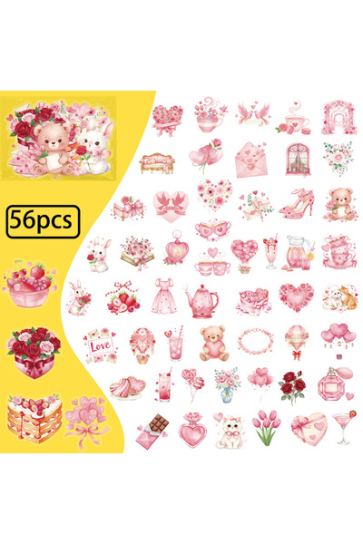 Choice1 56X2 SET 56/112PCS Pink Valentine's Day Cartoon Stickers Transparent ...