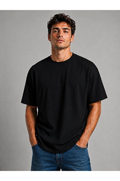 metsawear Basic Oversize Black Men's T-Shirt – Comfortable Fit Premium Basic ...