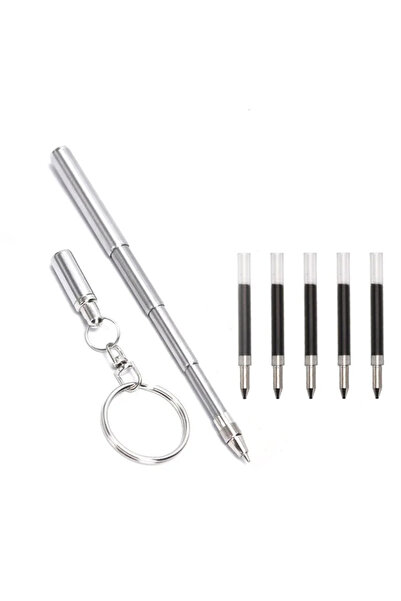 Choice 1Pen and 5Refills Portable Mini Key Ring Stainless Steel Telescopic Pe...