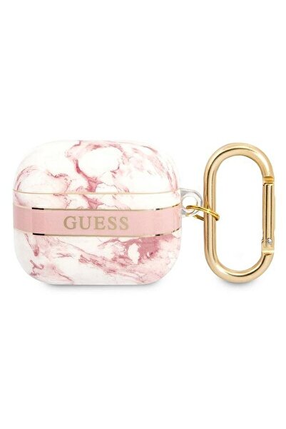 Guess Θήκη Σιλικόνης Marble Strap για Apple AirPods 3 Ροζ Χρυσό