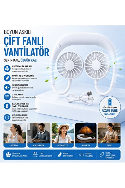 Tastech F3 Boyun Askılı Vantilatör Serinletici Fan Çift Fan Tasarımlı Boyunlu...