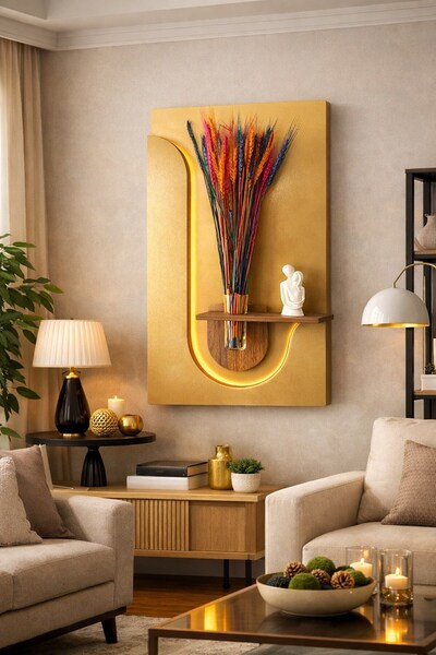 primehome Çizilmez Mebran Kaplama LED Işıklı Gold Duvar Dekoru - 50x90 Modern...