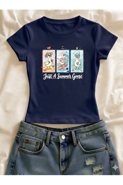 Vordevia Tricou crop cu mânecă scurtă și decolteu rotund, din Lycra, cu impri...