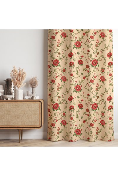Hanna Home Modern Altın Sarısı Floral Desenli Kadife Görünümlü Salon Fon Perde