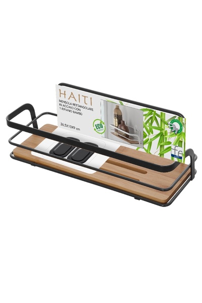 Feridras Etajeră de baie, Haiti, din metal și bambus, 1 raft, negru