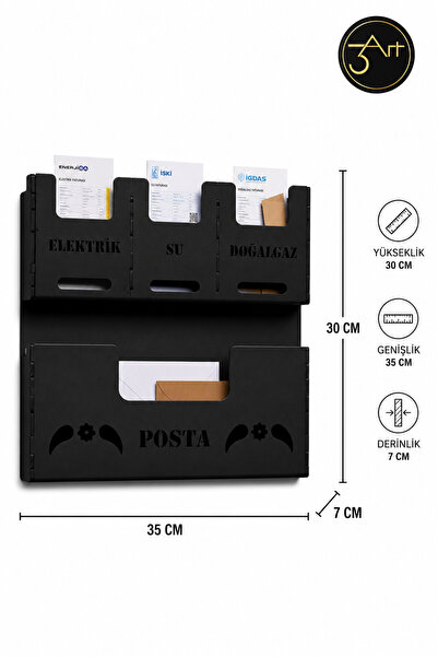 3Art Metal Dekorasyon Tic.Ltd.Şti Bill and Mail Organizer - Wall Mounted Electricity Water Natural Gas Document Organizer