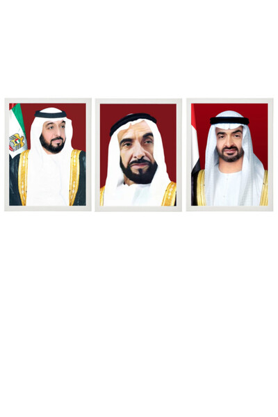 Boomah Accessories لوحة رسمية من 3 قطع لشيخ خليفة مع شيخ زايد وشيخ محمد بن زا...