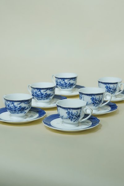Miss Betty Blue New Bone 6-Person Coffee Cup Set Turkish Coffee Presentation Set