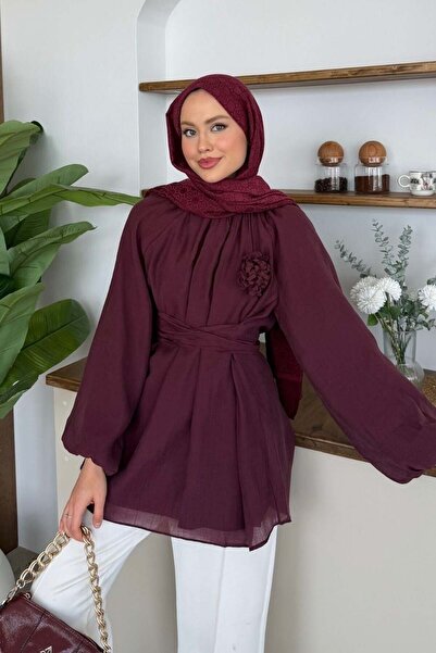 Şulemoda Giyim Hesna Balon Kol Tunik Bordo