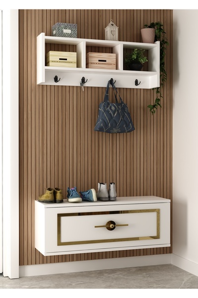 cantek dizayn P4044CT-32 PORTMANTO,AYAKKABILIK,DRESUAR BEYAZ-ALTIN