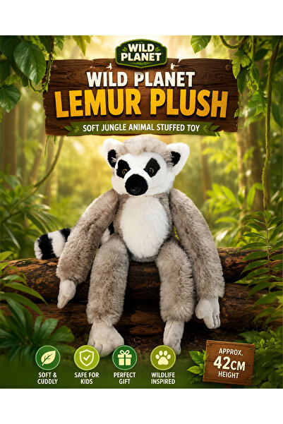 Wild Planet Lemur Plush Toy 42cm Soft Stuffed Jungle Animal Realistic Ring Ta...