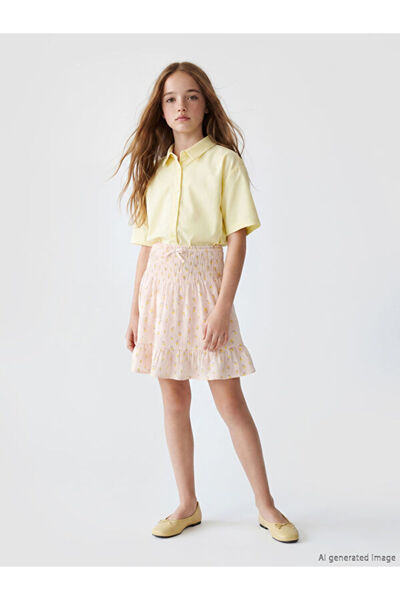 LC Waikiki Rmz Gi̇yi̇m Farkiyla Floral Embroidered Girls' Skirt with Waist Cord