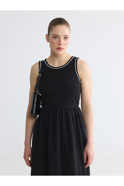 LC Waikiki Nevavm Oval Neck Waist-Slit Dress with a Difference