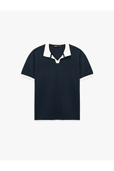 Cotton Regular Fit Short Sleeve Color Contrast Polo Neck T-Shirt