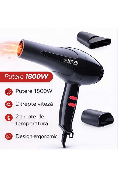 Nova Uscător de păr profesional New NV-6130, 1800W, 2 trepte viteză și temper...
