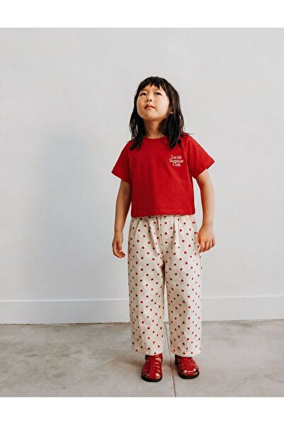 Laciel Prs Girls' Hearted Ballon Jeans Red Crop Set