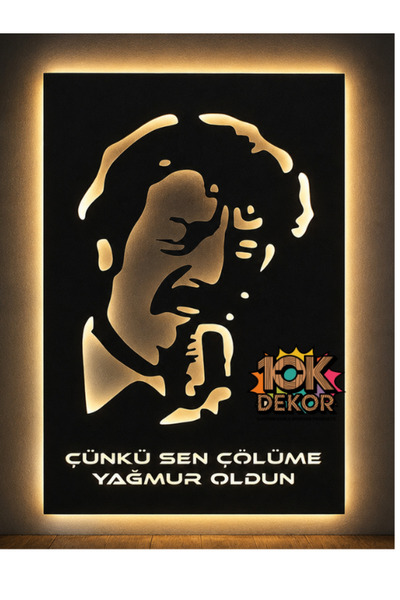 10kdekor müslüm çünki sen çölüme yağmur oldun tablo 3mm mdf (aa pil) işıklı d...