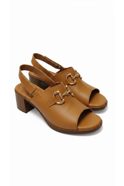 ALDİ Women's Genuine Leather Heeled Sandals Casual Stylish Model 6 cm Comfort...