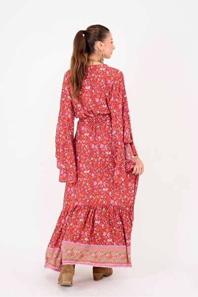Hazinedan Rochie autentică de damă, cu model de flori, cu guler dublu și cord...