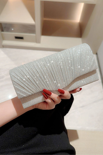 Ku er Light luxury high-end rhinestone pleated dinner bag clutch wedding part...