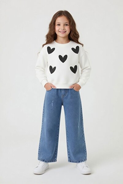 Cansın Mini Set 2 piese pentru fetiță, cu pantaloni din denim ecru cu paiete ...