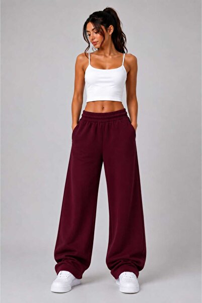 ZAVIXO Kadın Wide Leg %100 Pamuk Eşofman Altı Rahat Günlük Stil