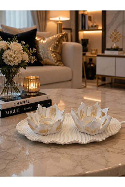 COOLOVS Dekoratif Polyester Mumluk Beyaza Eskitme 36x15 Cm Şık Tasarımlı Salo...