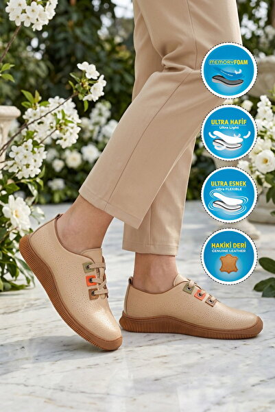 Voyager Beige Genuine Leather Anatomical Women's Casual Shoes Z681 Z