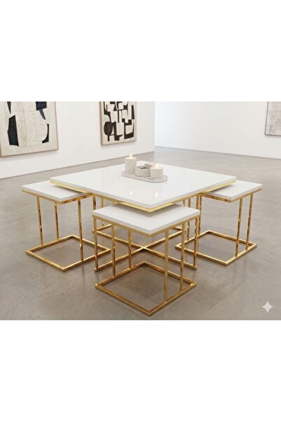 ERYALUX HOME 4+1 RİO MODEL MODERN ORTA SEHPA GOLD-BEYAZ MDF