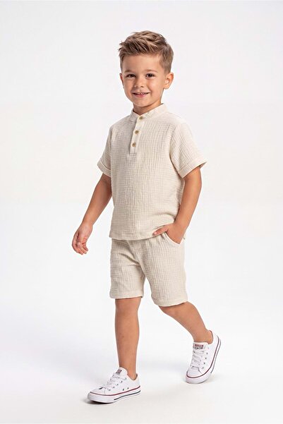 Mnk Baby&Kids Letnji ležerni set od pamučne muslinske tkanine sa kratkim ruka...