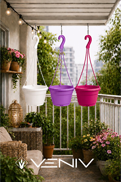VENİV 3 Adet Askılı Dekoratif Saksı - Askılar Dahil- 18 cm x 12 cm