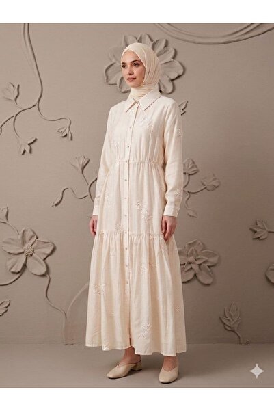 Ceremony 732 Pul Sequin Embroidered Pearl Dress Cream