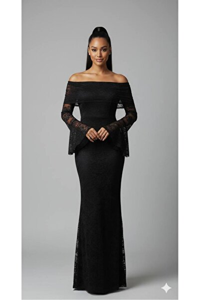 EsEs Boutique Siyah Dantel madonna yaka elbise