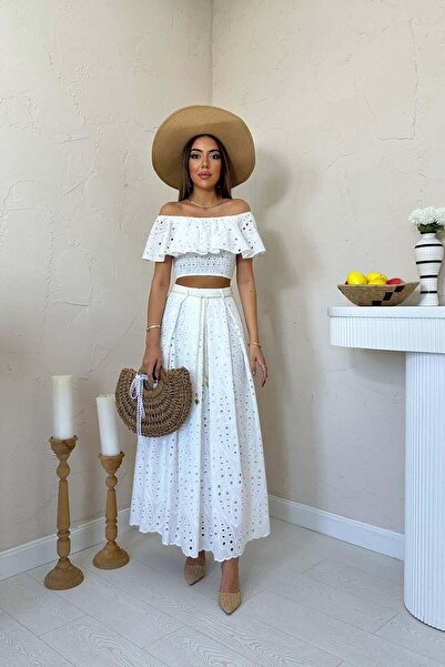 Maxi modena White Gipeli Blouse Skirt Set